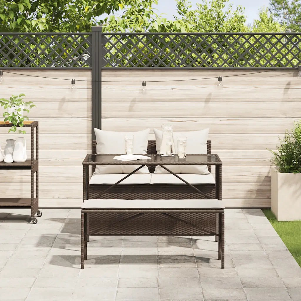 Set da Pranzo da Giardino 3pz con Cuscini in Polyrattan Marrone 4104182