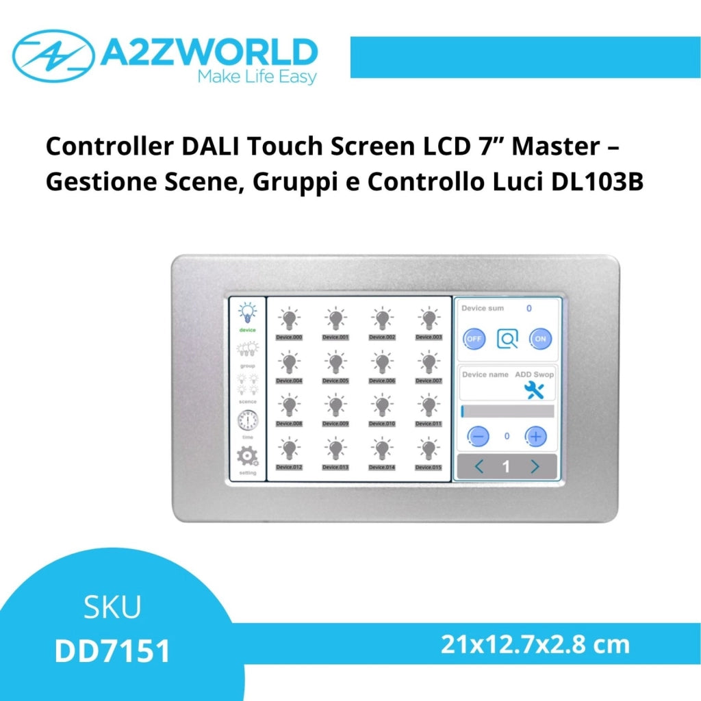 Controller DALI Touch Screen LCD 7” Master – Gestione Scene, Gruppi e Controllo Luci DL103B