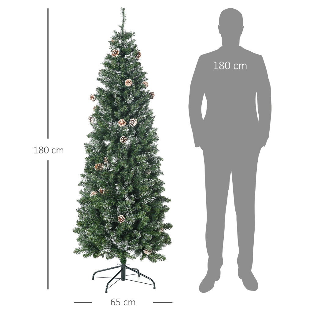 Albero di Natale Artificiale ¨C Minimal ¨C Verde 180cm con Pigne e Base in Metallo