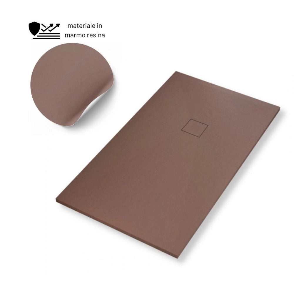 Piatto doccia in mineral marmo effetto ardesia antiscivolo colore cacao *** misure l100 x p70 x h4 cm, confezione 1