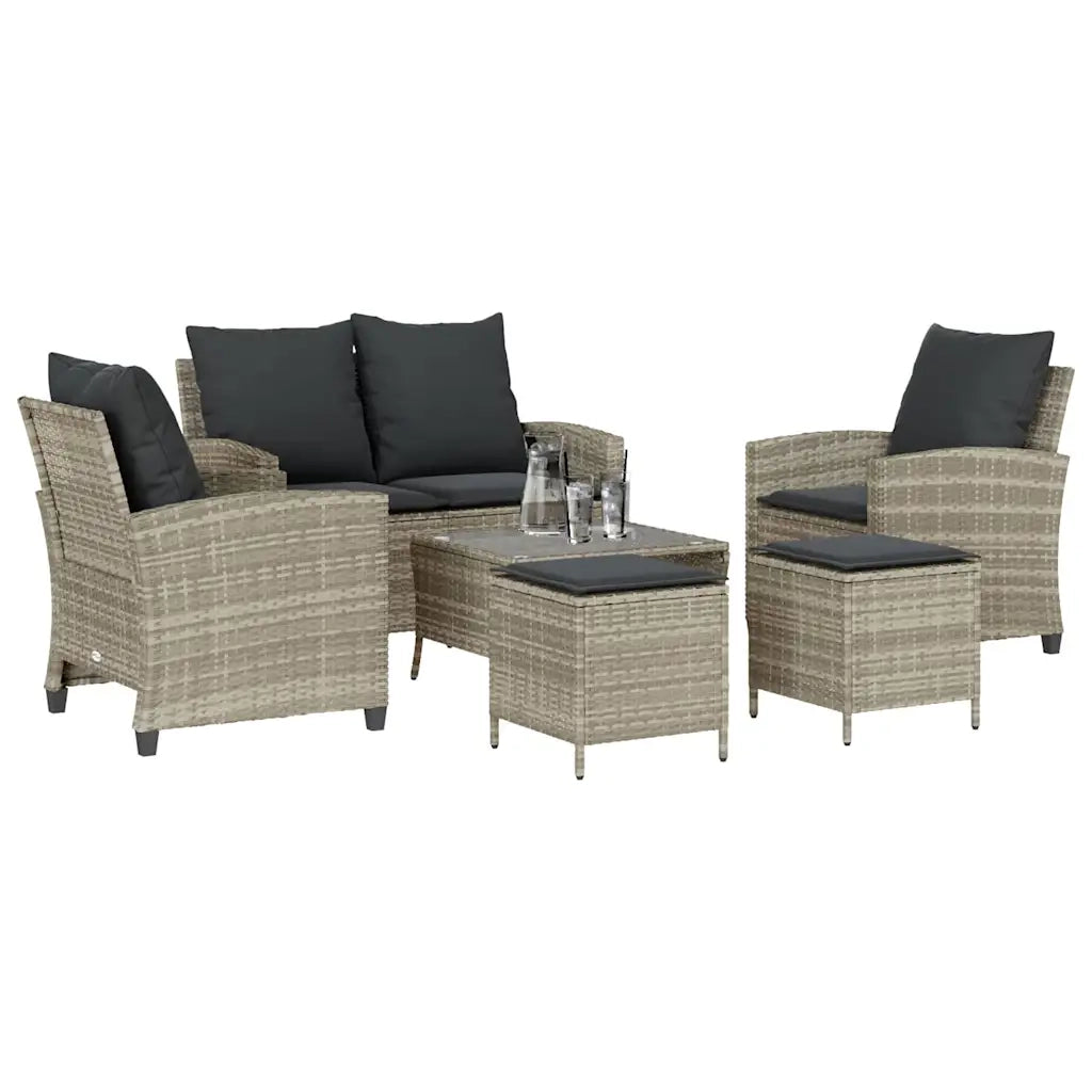 Set Divano da Giardino 6pz con Cuscini Grigio Chiaro Polyrattan 3324582