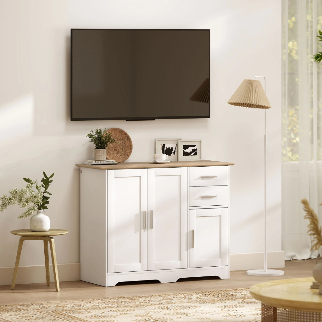 Cassettiera con ante e ripiani ¨C zephmum ¨C bianco e legno naturale 100x40x78