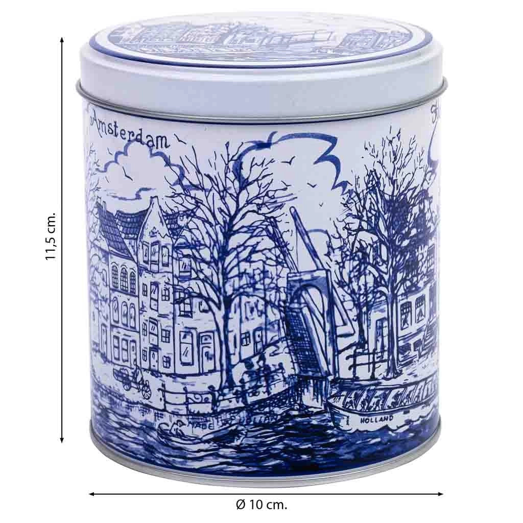 Contenitore in metallo blu e bianco D10x11,5h cm