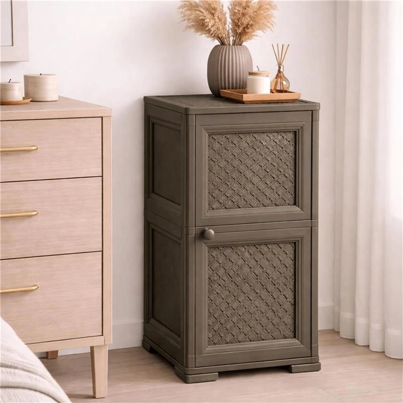 MOBILE ORGANIZZAZIONE CASA 2 MODULI WENGÉ 40X43X85,5 CM CON ANTA TRAFORATA – MOBILE CONTENITORE PER ORDINE E RIORDINO DEGLI SPAZI