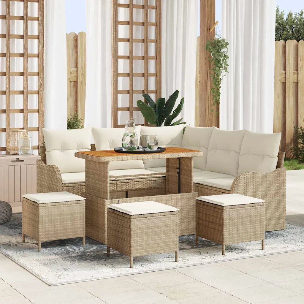 Set Divano da Giardino con cuscino 9 pcs Beige e Crema
