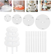 Supporto per torte, piatto per torte, 4 basi per torte, sostegni per torte con 12 punte in plastica, sostegni per torte riciclabili per matrimoni, feste, compleanni, torte (10, 10, 10, 25, 25 cm) (bianco)