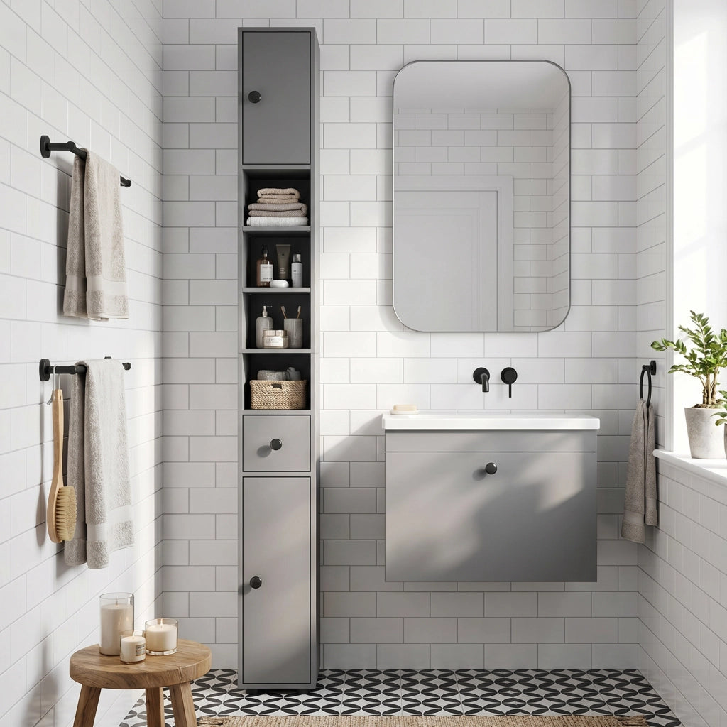 Armadietto Bagno con Cassetto e Ripiani ¨C Minimal ¨C Grigio 60x30x30