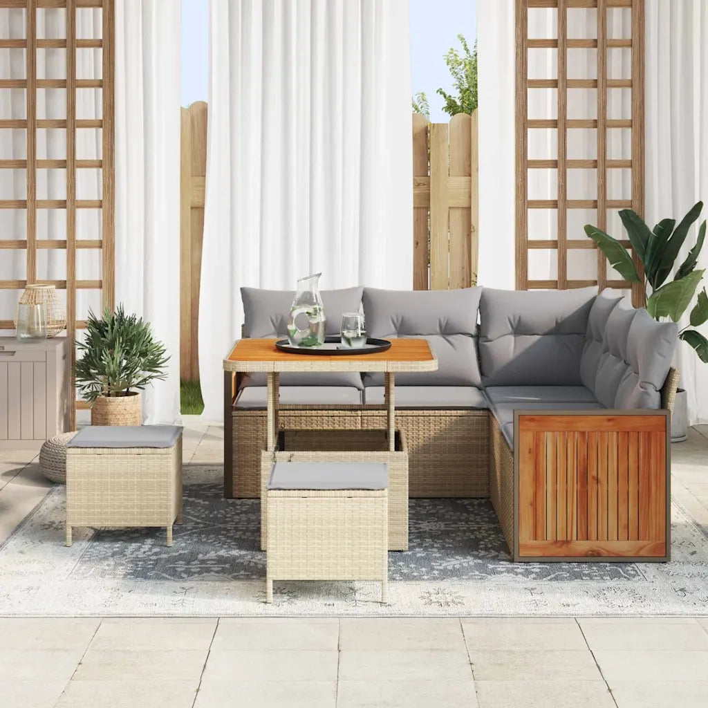 Set Divano da Giardino 9 pcs Beige e Grigio Chiaro polyrattan