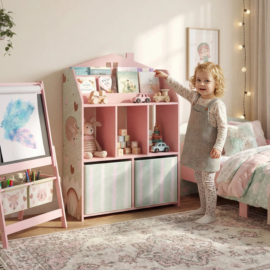 Libreria bambini con 2 cassetti ¨C zephmum ¨C Rosa 62.5x30x91.5 cm