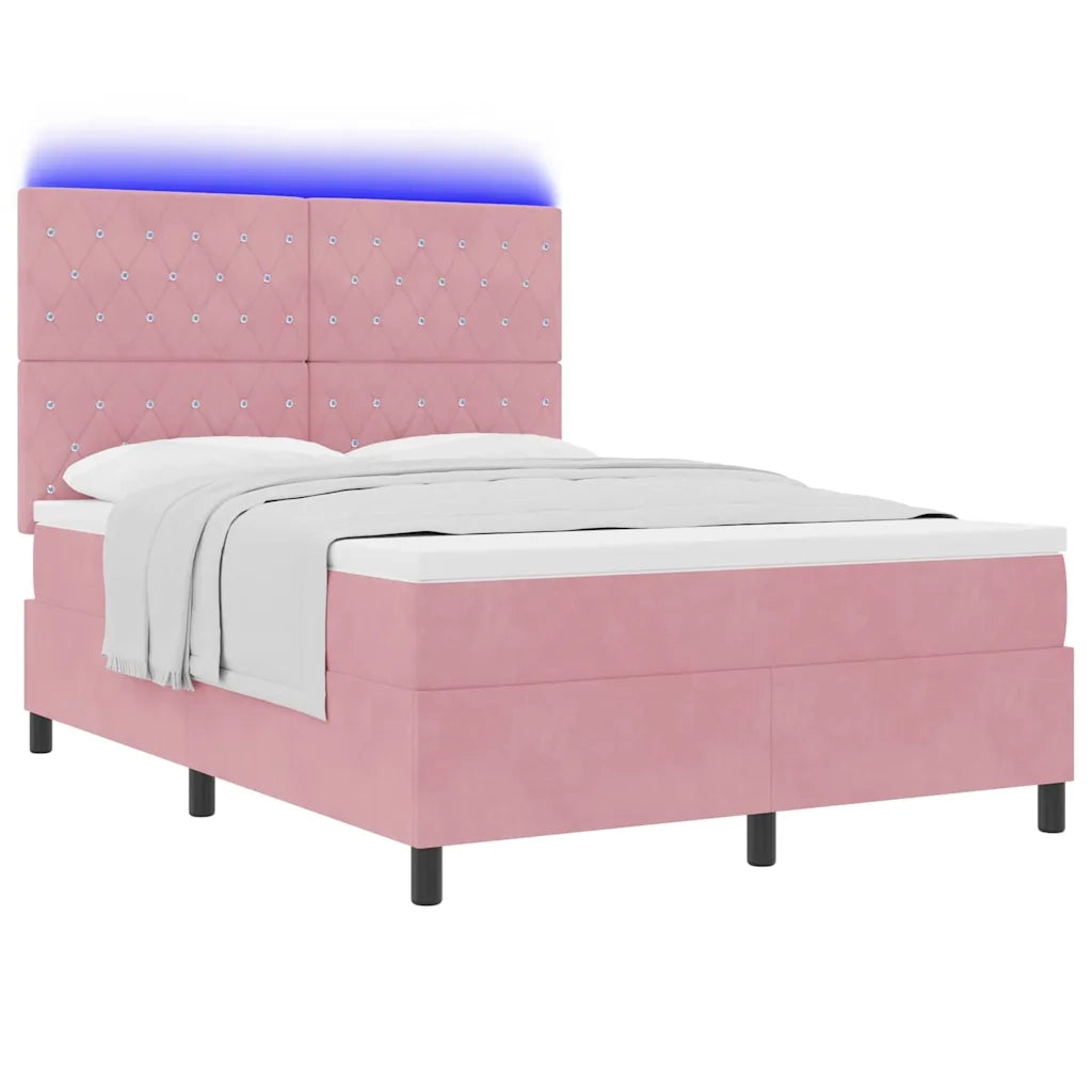 Letto a Sorgente LED con materasso Rosa 140 x 200 cm Velluto 3343255