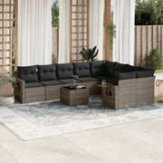 Set Divano da Giardino 10 pz con Cuscini Grigio in Polyrattan