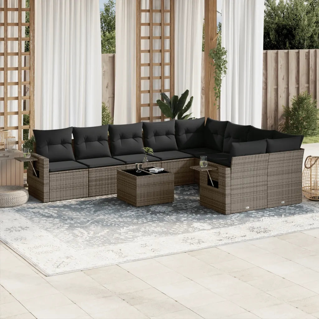 Set Divano da Giardino 10 pz con Cuscini Grigio in Polyrattan