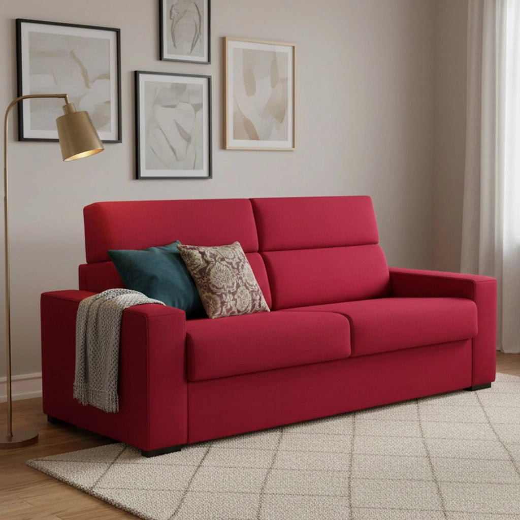Marcon, Divano Letto 3 Posti Sfoderabile Made in Italy, 220x95 cm Rosso