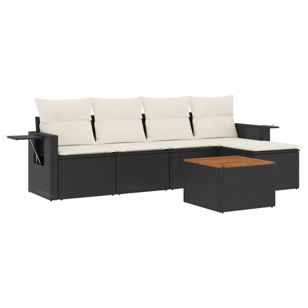 Set Divano da Giardino 6 pz con Cuscini Nero in Polyrattan 3224537