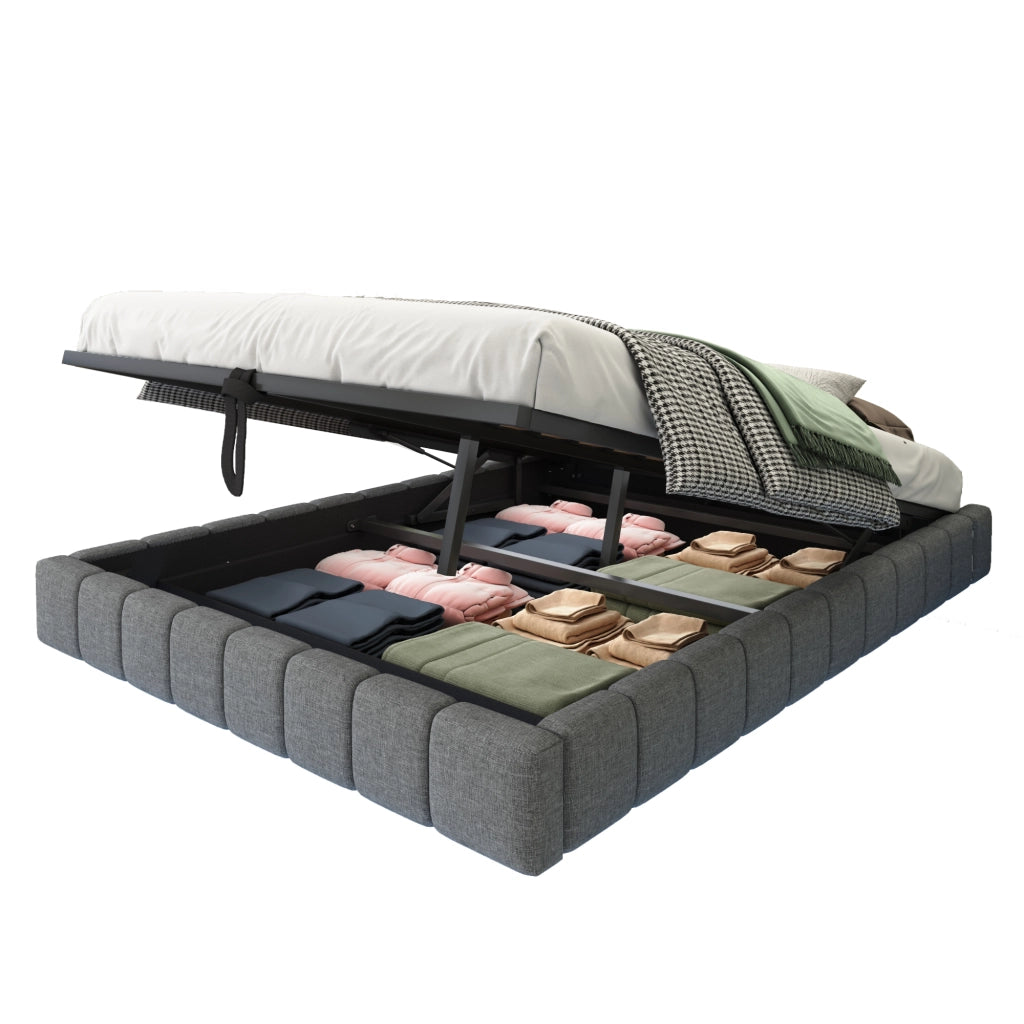 letto imbottito lino grigio 140 x 200 cm