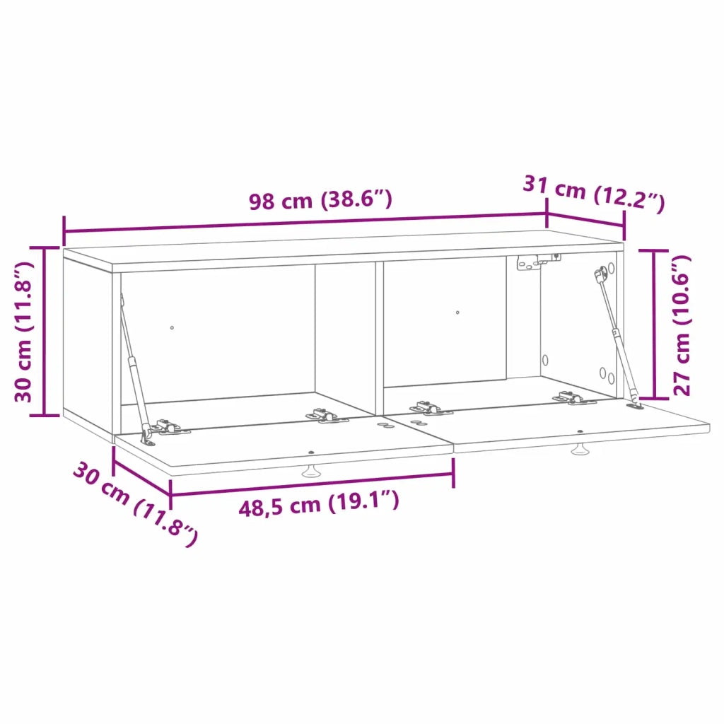 Mobile Porta TV da Muro-Credenza per TV sospesa Bianco Lucido 98 x 31 x 30 cm 675071