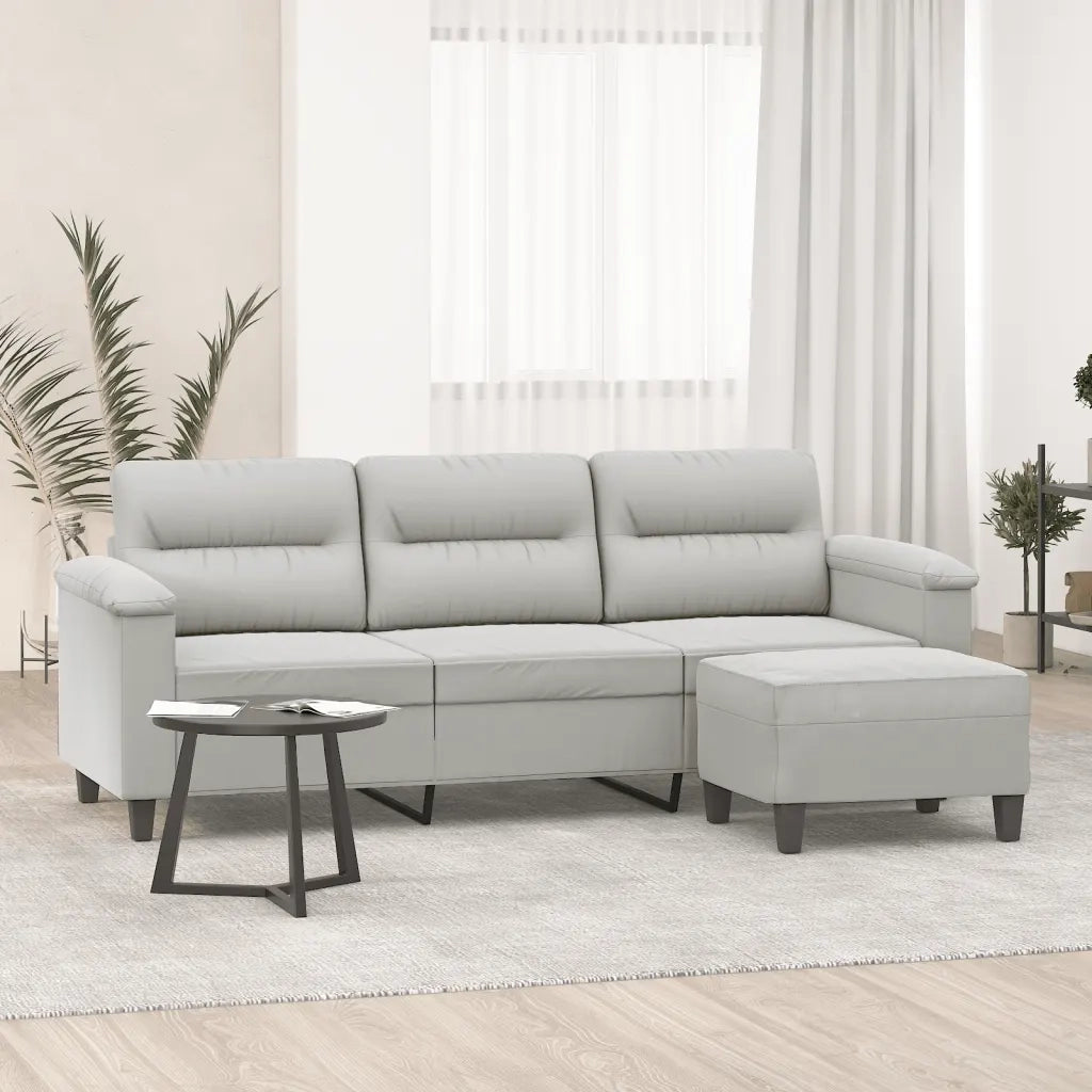 Divano a 3 Posti con Poggiapiedi Grigio Chiaro 180cm Microfibra 3201232