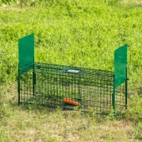 Gabbia Trappola per Animali Vivi Piccoli con Doppia Porta e Maniglia, 80x25x30cm, Verde Scuro