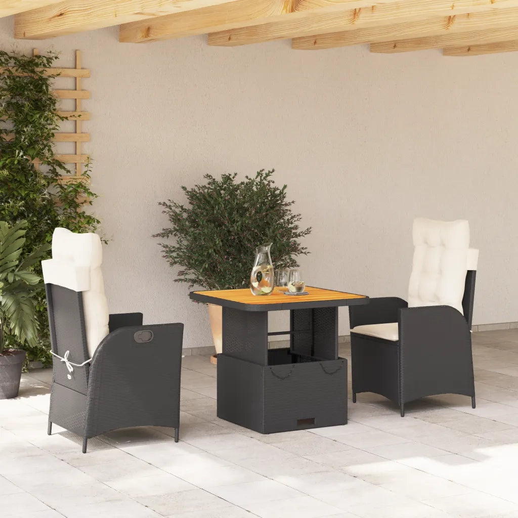 Set da Pranzo da Giardino 3 pz con Cuscini Nero in Polyrattan 3277433