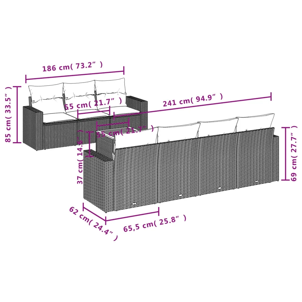 Set Divani da Giardino con Cuscini 8 pz Nero in Polyrattan 3224026
