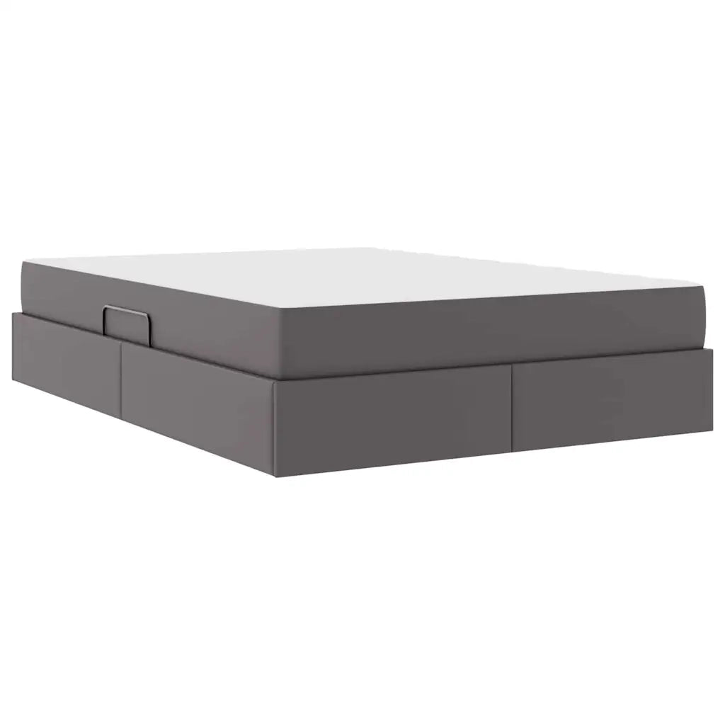 Letto con contenitore e materasso 2 pcs Grigio Pelle