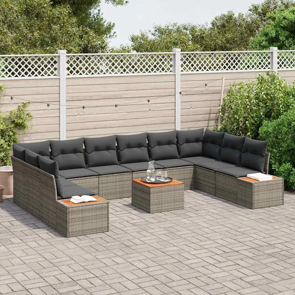 Set Divano da Giardino con cuscino 11 pcs Grigio Poly Rattan