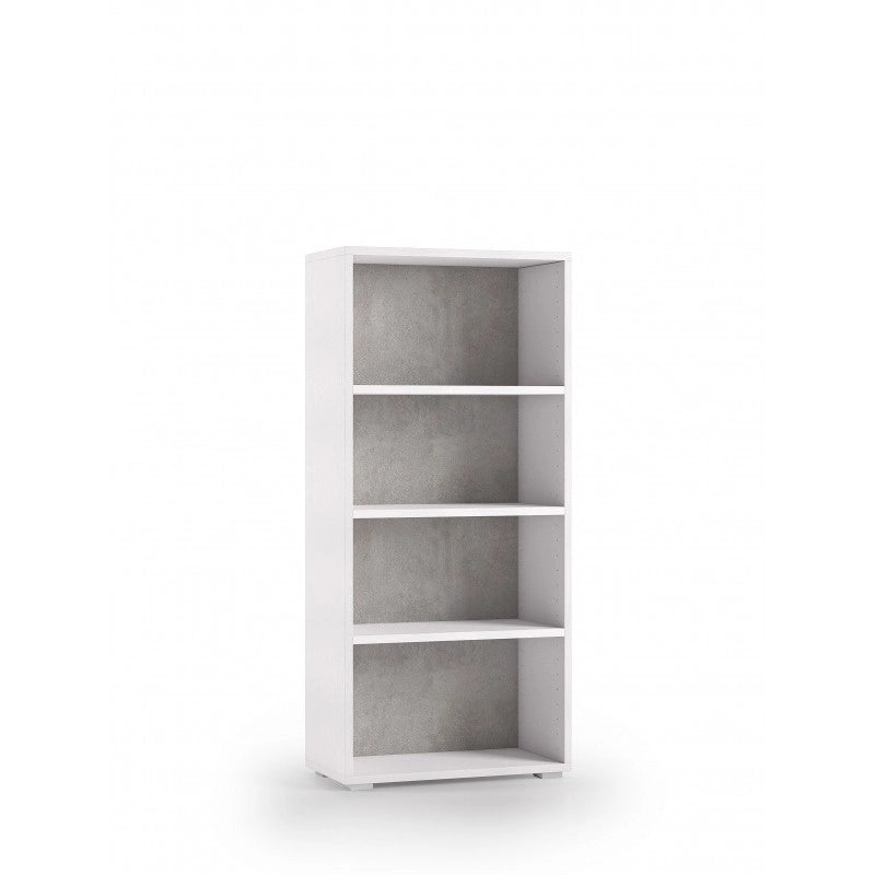 Libreria compatta con 3 ripiani regolabili bianco con fondo cemento 60x30x130 cm - Terraneo