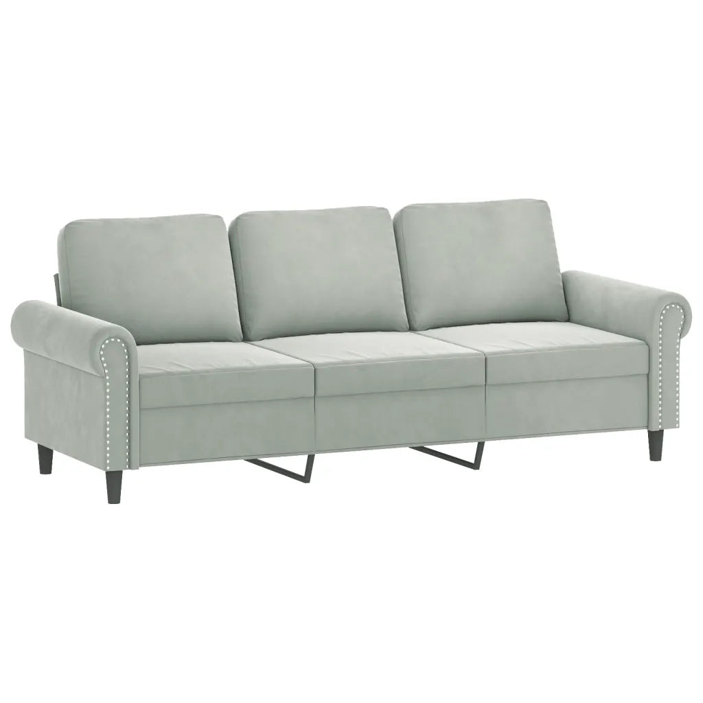Divano a 3 Posti con Cuscini Grigio Chiaro 180 cm in Velluto 3200955
