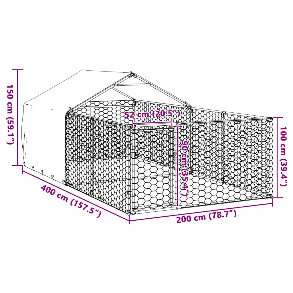 Cuccia per Cani da Esterno con Recinto 4x2x1,5m Acciaio Zincato 3329235