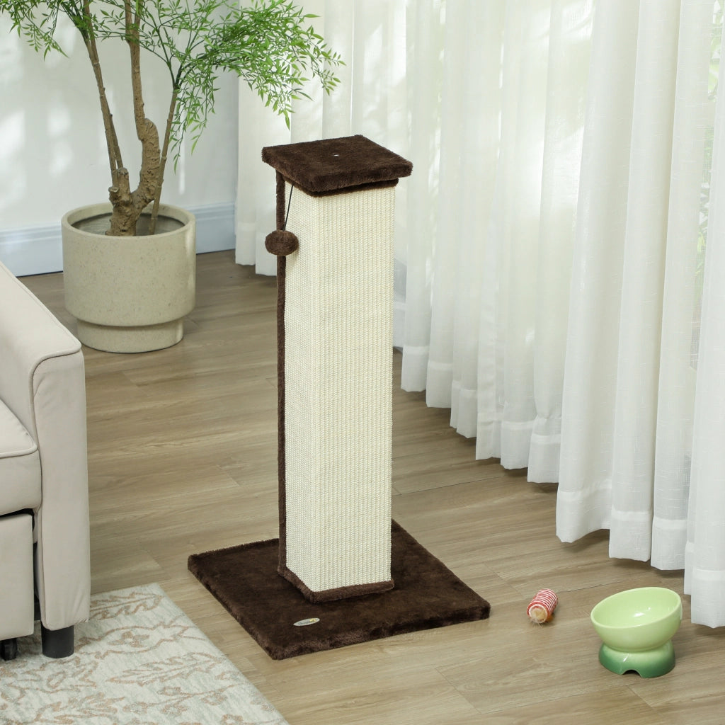 Tiragraffi per gatto con base stabile ¨C Minimal ¨C Marrone e crema 41x41x81 cm