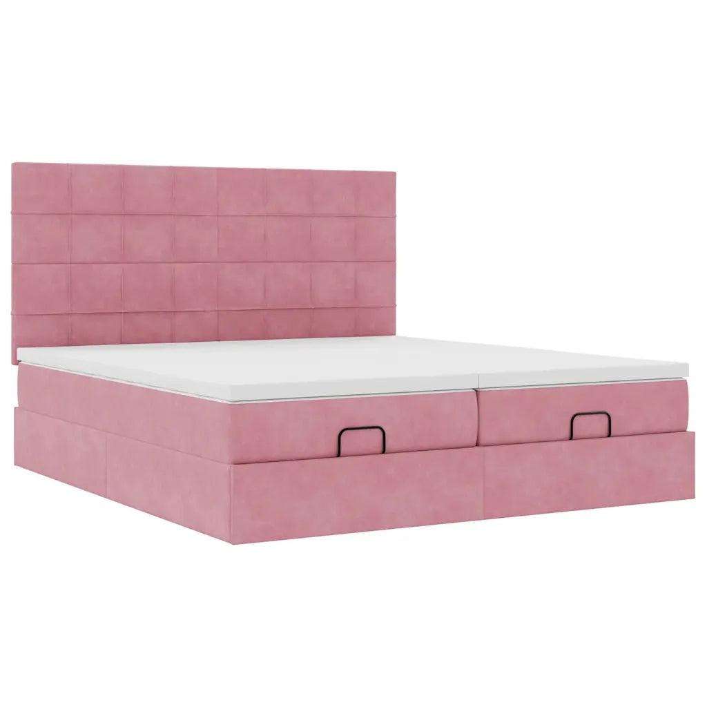 Struttura Letto Pouf con Materassi Rosa 180x200 cm Velluto 3314626