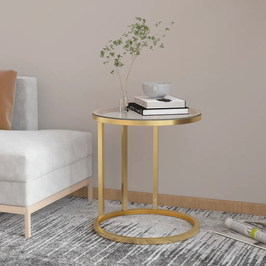 Tavolino | Tavolo laterale Oro e Trasparente 45 cm in Vetro Temperato