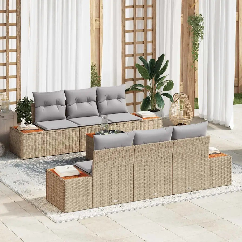 Set Divano da Giardino con cuscino 7 pcs Beige Poly Rattan 3356700