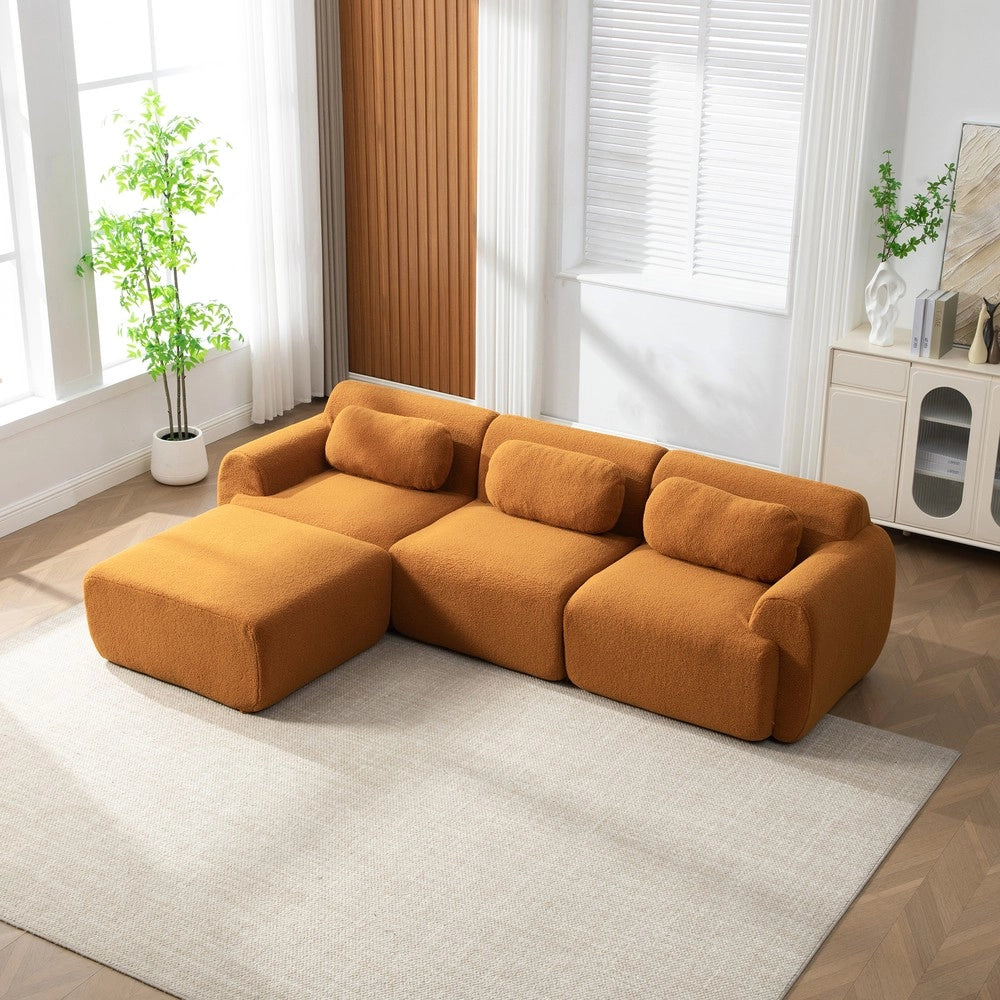 Divano Modulare in Tessuto Chenille ¨C MINIMAL ¨C Caramel, Morbido, Antimacchia