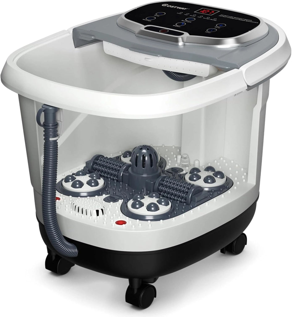 Idromassaggio per Piedi, Pediluvio Massaggiatore Plantare Massaggio Shiatsu, con Funzione Calore Timer e Rulli Luce a Infrarossi, Idromassaggiatore 15L (Grigio)