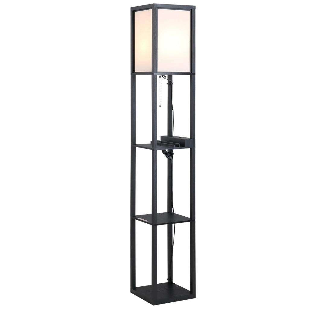 Lampada da Terra con Ripiani ¨C Xylo ¨C Nero e Bianco 26x26x160cm