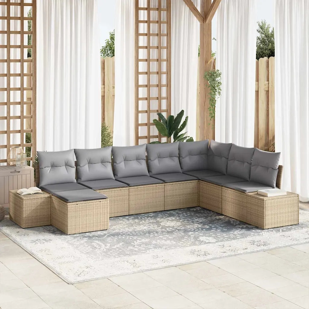Set Divano da Giardino 8 pcs Beige e Grigio Chiaro polyrattan 3355849