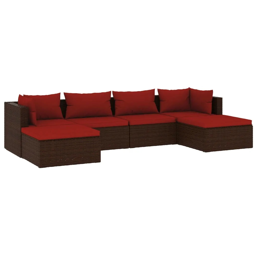 Set Divani da Giardino 6 pz con Cuscini in Polyrattan Marrone 3101803