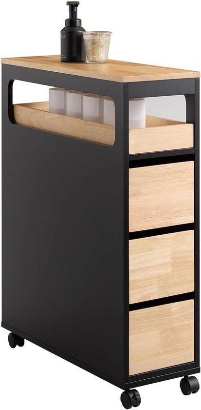 Cassa da Bagno con Ruote Sottili e 3 Cassetti – Soluzione di Stoccaggio da Appendere