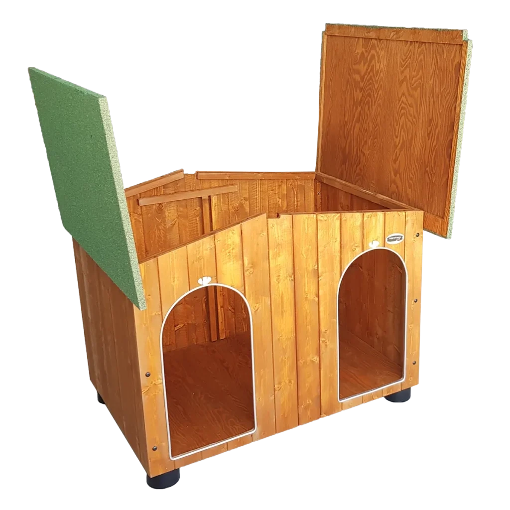 CUCCIA IN LEGNO DA ESTERNO MISURA ALANO MOD OASI CON DUE INGRESSI CON SEPARÈ ESTRAIBILE CON 2 "TENDINE OMAGGIO" L.119 x P.90  x H.87