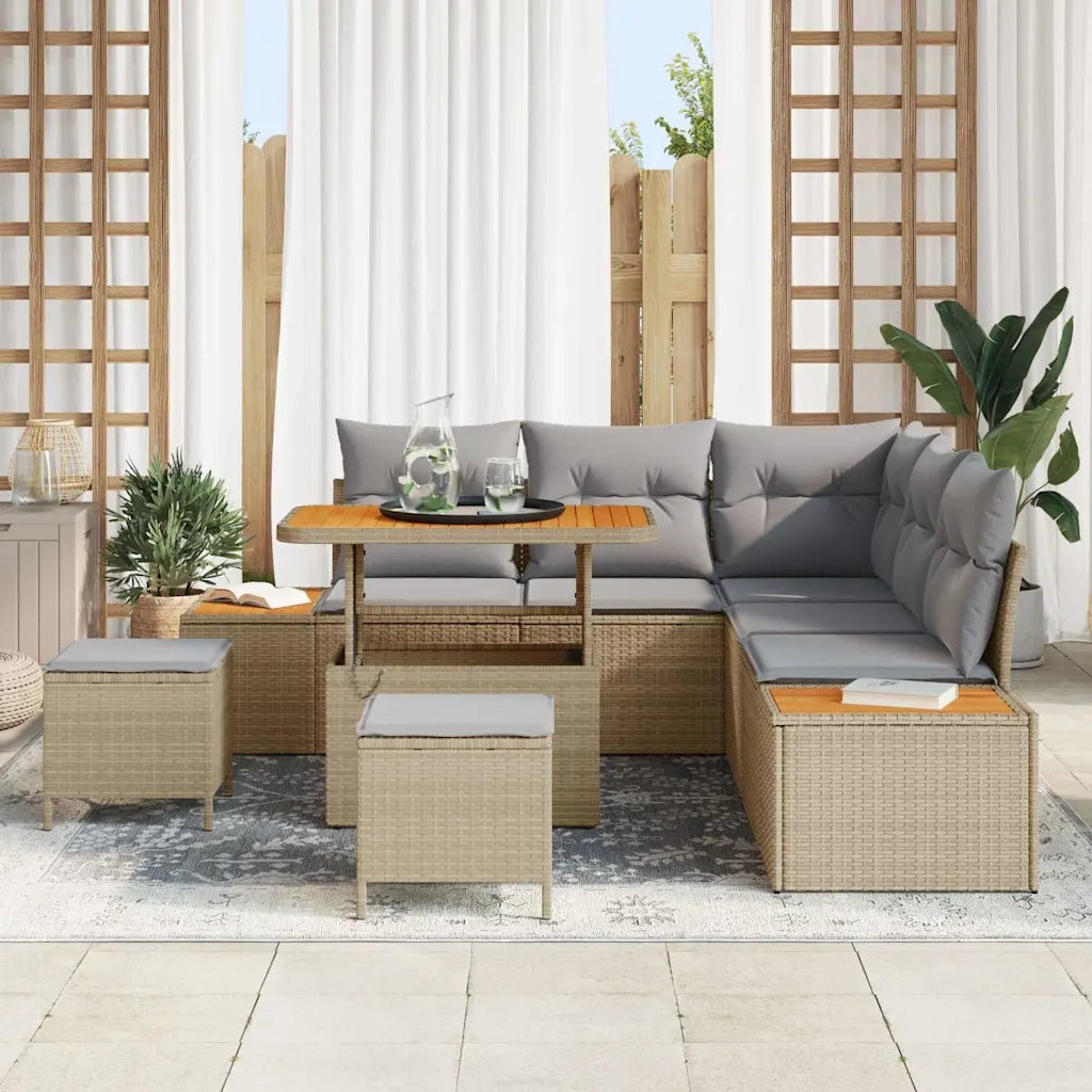 Set Divano da Giardino 8 pcs Beige polyrattan