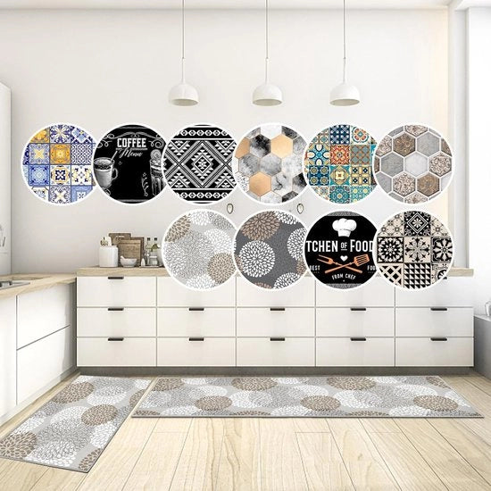 Set di tappeti antiscivolo per cucina - 2 pezzi - Grigio - Lavabile - 150x43 cm