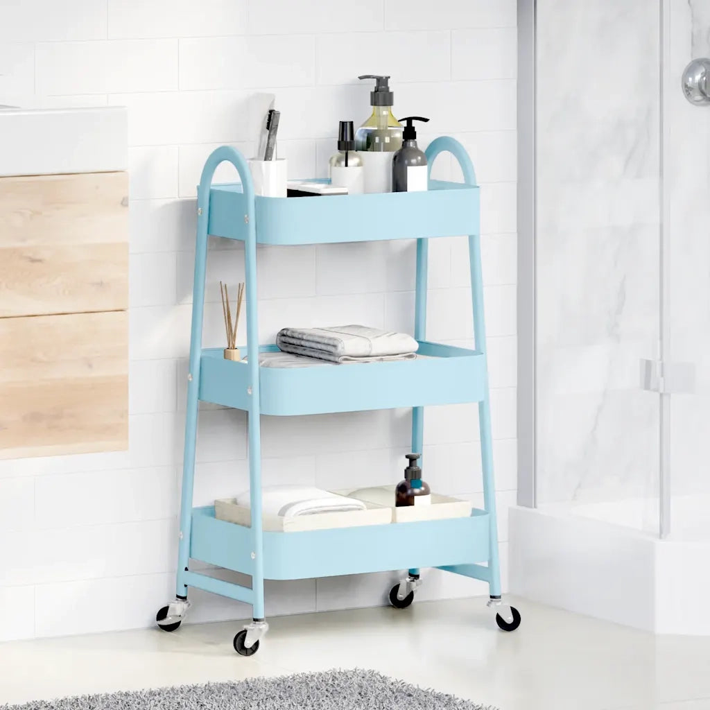 Carrello Portaoggetti a 3 Ripiani Blu 42x41,5x77 cm in Acciaio CFW7908801