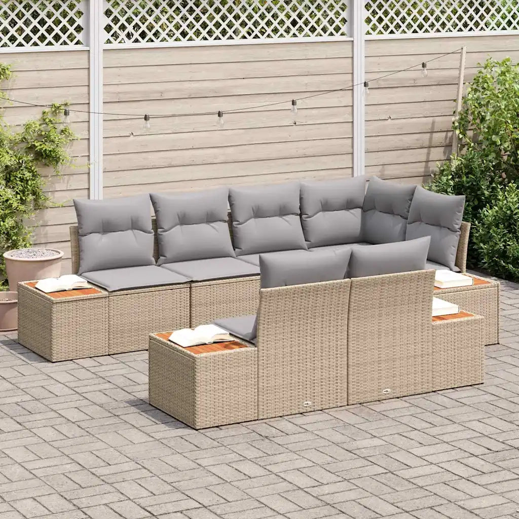 Set Divano da Giardino con cuscino 7 pcs Beige polyrattan