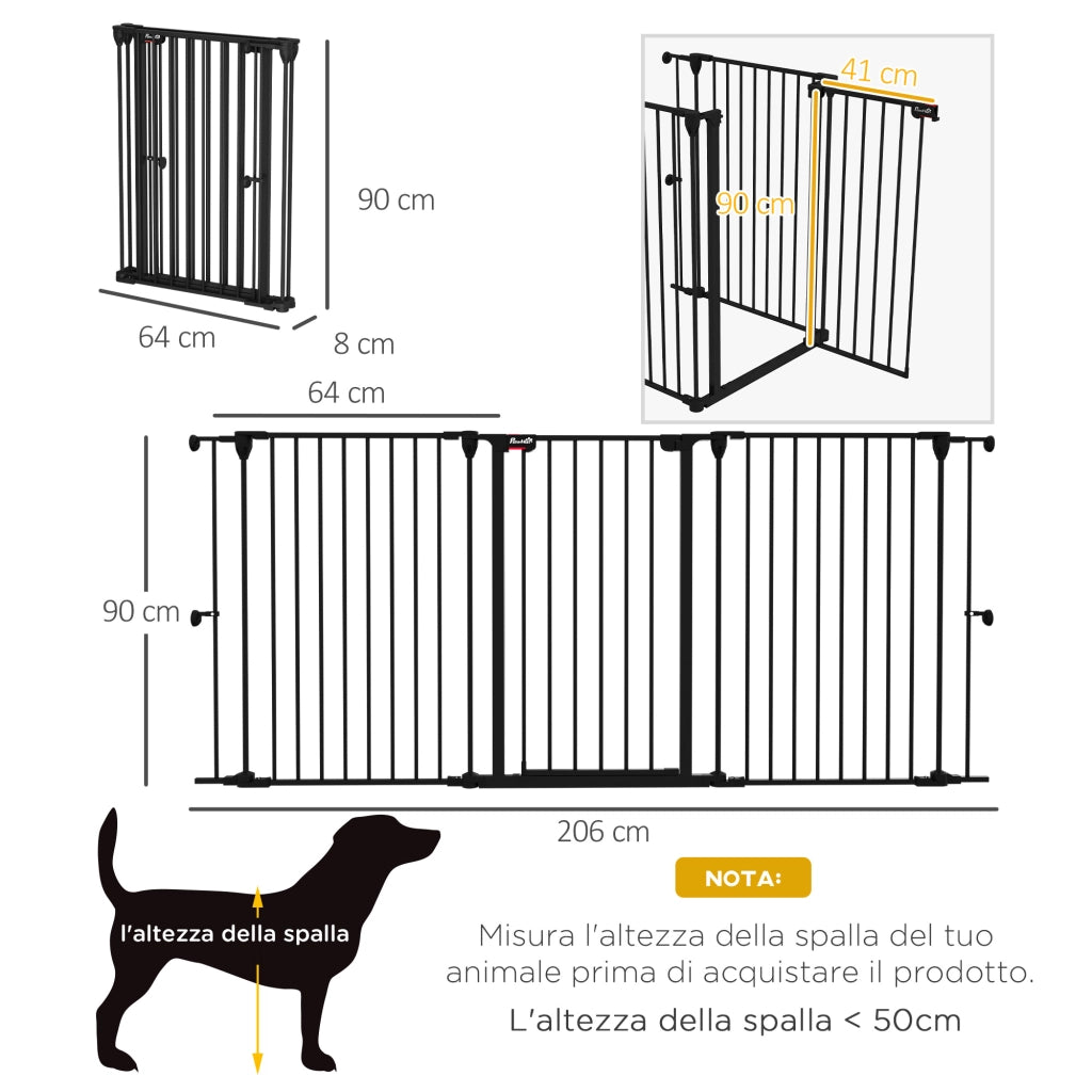 Cancelletto per Cani a 3 Pannelli ¨C Zephmum ¨C Nero, 206x90cm