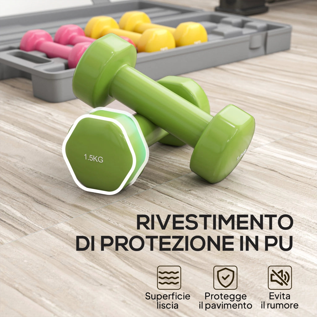 Set manubri pesi con valigetta ¨C Minimal ¨C 0.5kg 1kg 1.5kg in acciaio e PU