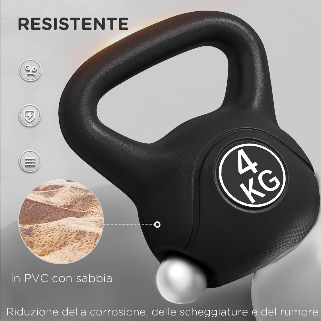 Kettlebell in Plastica e Sabbia ¨C Minimal ¨C Nero 18x12x20 cm