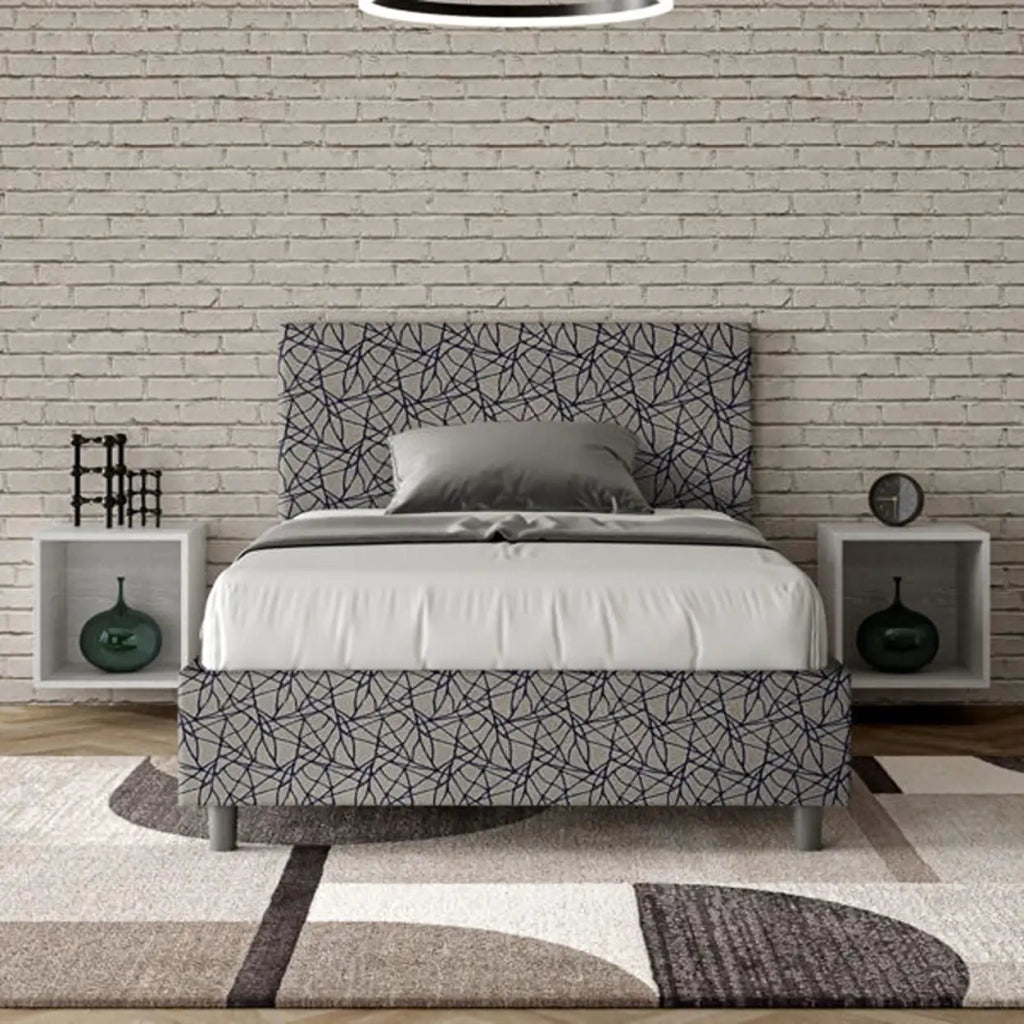 Letto una piazza e mezza contenitore imbottito 120x190 tessuto Era 9 blu Adele