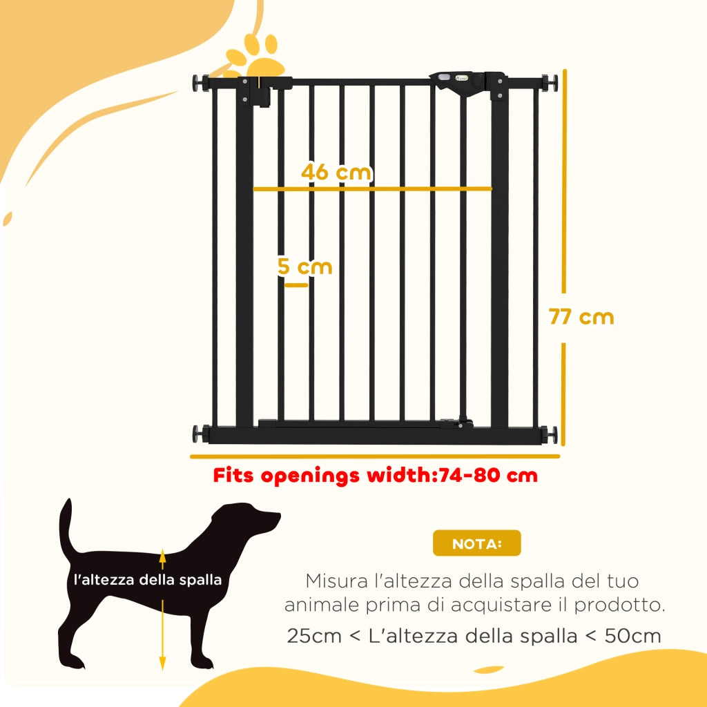 Cancello per Cani e Animali Domestici 68x77 cm con Chiusura Automatica per Scale e Ingressi Nero