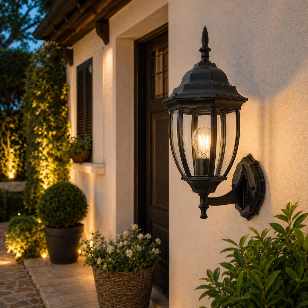 APPLIQUE DA ESTERNO LANTERNA NERA PARETE E27 MAX 60W CLASSICA GIARDINO IP44 A2-S